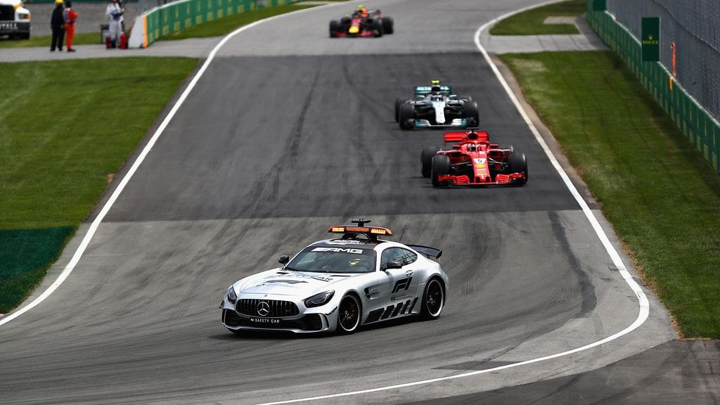 Turva-auto nähtiin radalla muun muassa Kanadan GP:ssä.