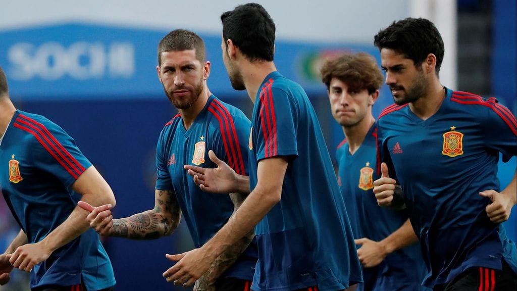 Sergio Ramos ja kumppanit torstain harjoituksissa Sotshissa.