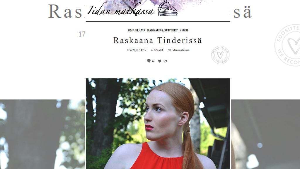 Iida sai ihmettelevää palautetta siitä, että käyttää raskaana ollessaan Tinderiä. Kuvan lähde Lily.fi