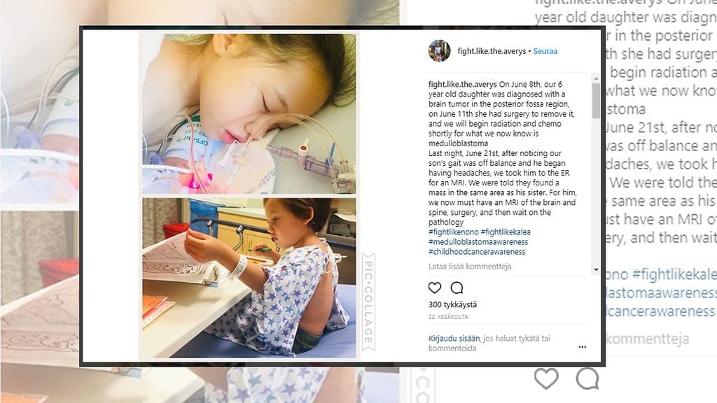 Noa ja Kalea diagnosoitiin viikon sisällä toisistaan. Kummallakin oli kasvain aivojen samalla alueella.Kuvien lähde Instagram