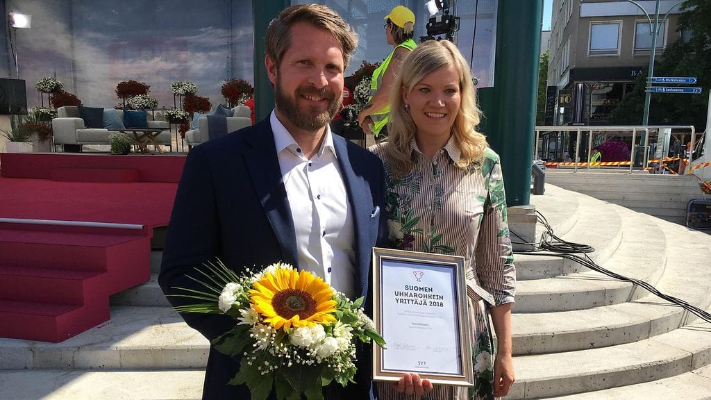 Tomi Mäkipelto ja Sofia Vikman SuomiAreena-tapahtumassa Porissa kesällä 2018.