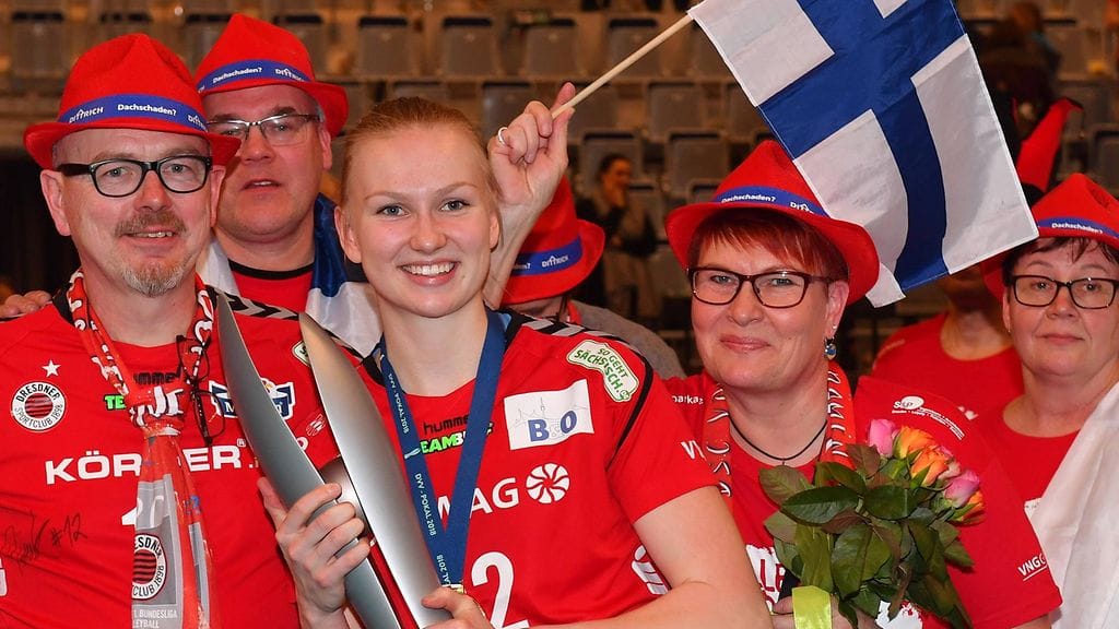 Piia Korhonen oli voittamassa Saksan cupia Dresnder SC:n joukkueessa.