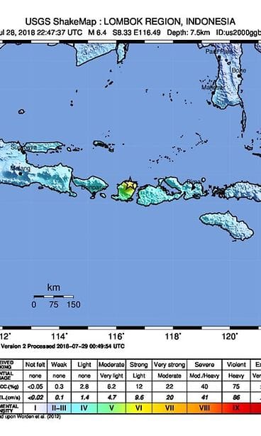 AOP Lombok Indonesia maanjäristys kartta