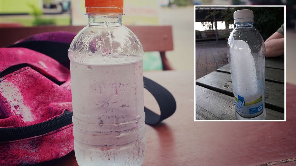 Vesipulloon muodostunut jääteos naurattaa somessa.