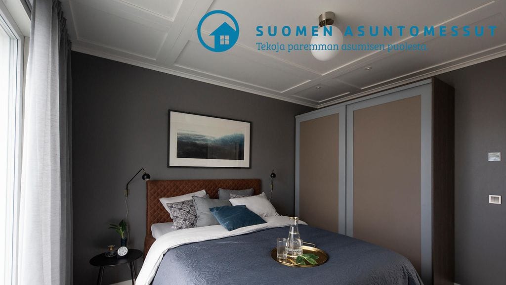 Goto Glorian makuuhuoneen sisustus on hotellimaisen kaunis.