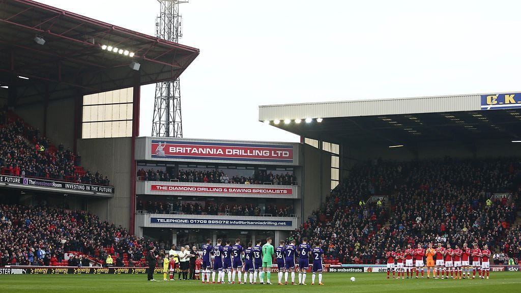 Barnsley kotiottelussaan Oakwellin stadionilla Sheffield Unitedia vastaan.