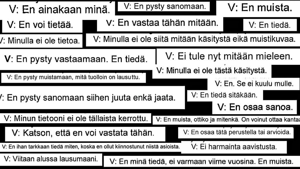 Poliisimiesten vastauksia tietolähdejutun kuulusteluissa. Kaikki vastaukset ovat eri henkilöiltä.