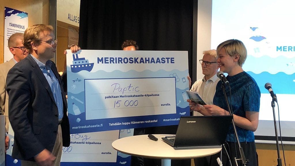 Startup-yritys Paptic voitti meriroskahaaste-kilpailun. Kilpailussa etsittiin ratkaisuja Itämeren roskaantumisen vähentämiseen.