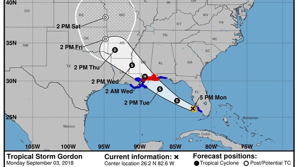 Gordon-myrsky ennakoitu etenemisreitti.