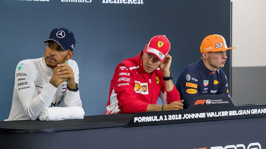 Lewis Hamilton, Sebastian Vettel ja Max Verstappen