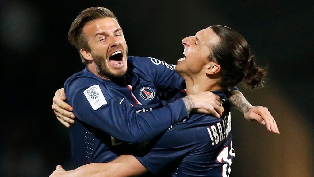 David Beckham ja Zlatan Ibrahimovic pelasivat yhdessä PSG:n paidassa.