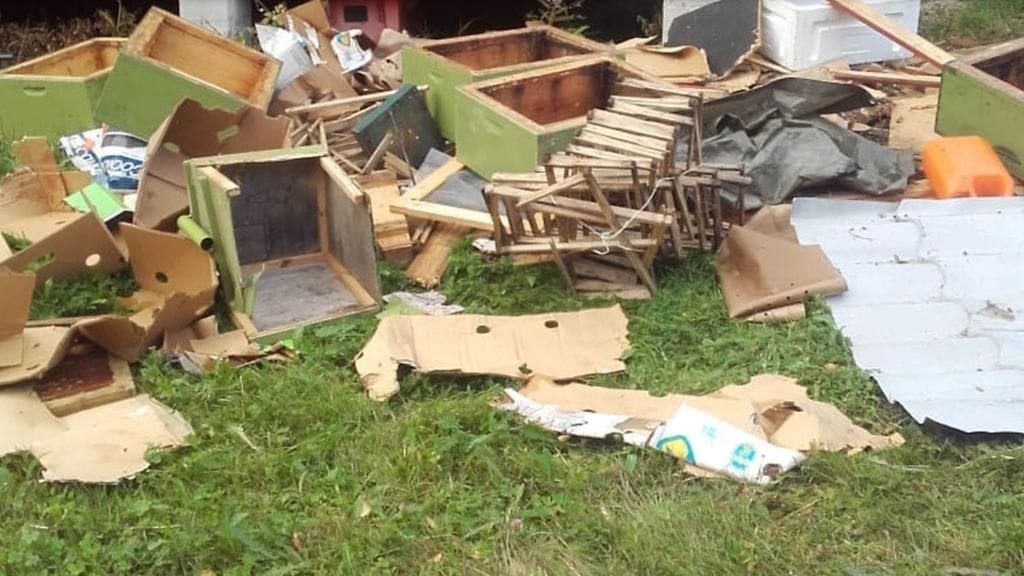 Karhu tuhosi mehiläistarhan ulkorakennuksen.