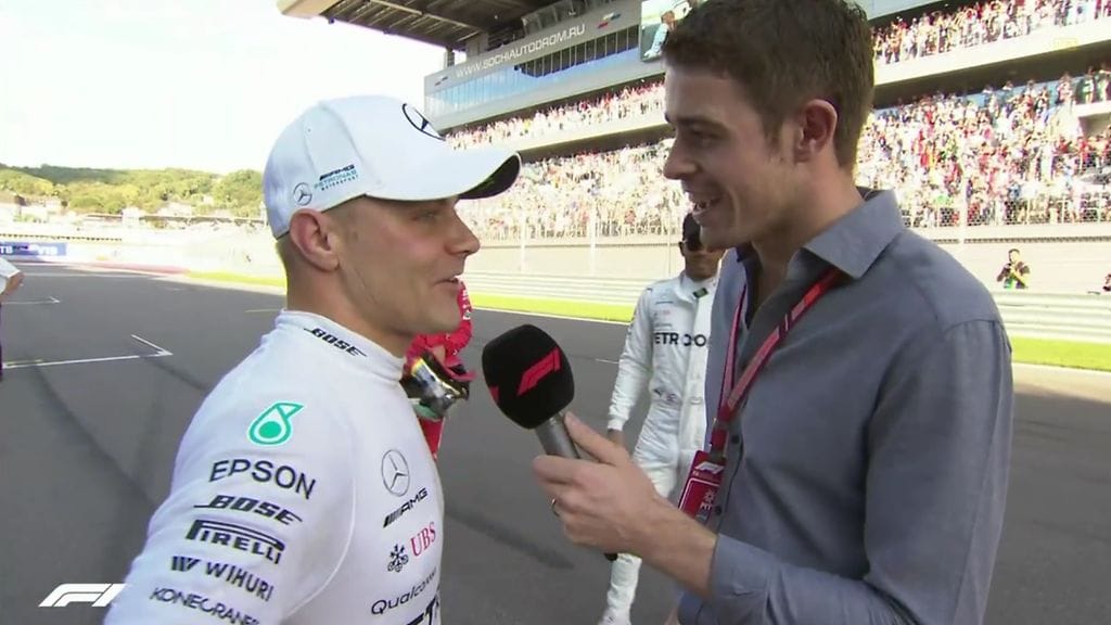Valtteri Bottas oli hyvin iloisena Venäjän GP:n aika-ajojen jälkeen.