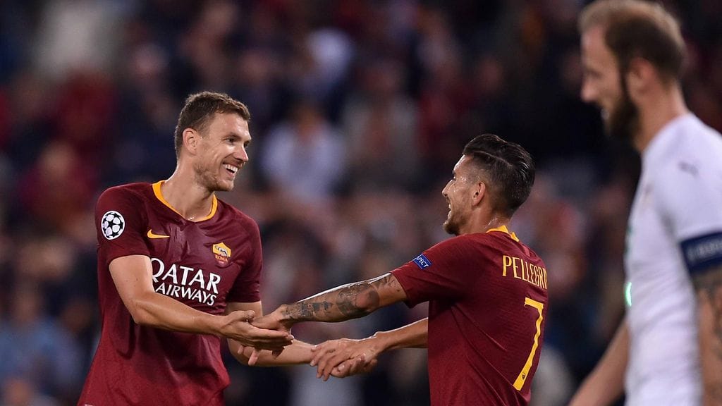Lorenzo Pellegrini onnitteli Edin Dzekoa maalista.