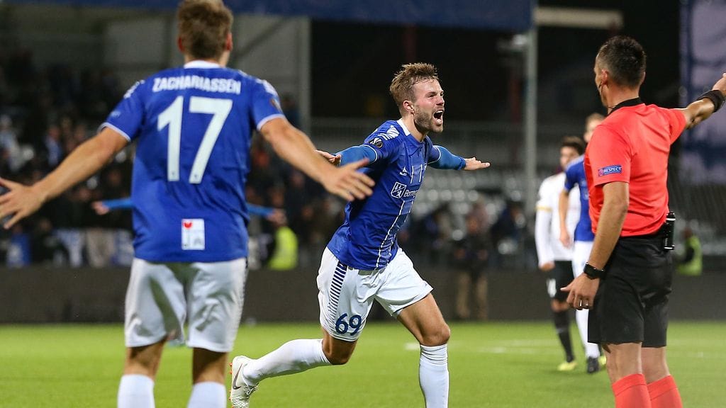 Sarpsborgin Patrick Mortensen iski kaksi osumaa voitokkaassa ottelussa Genkiä vastaan.