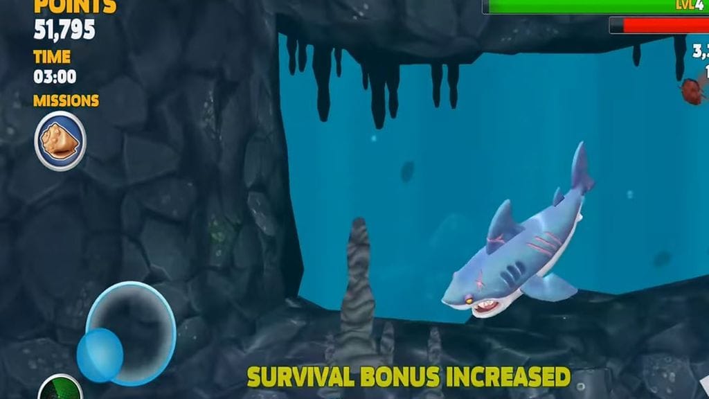 Kuvakaappaus Hungry Shark Evolution -pelistä Youtubesta.