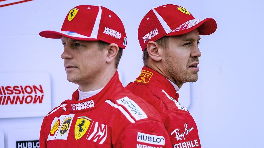 Kimi Räikkönen ja Sebastian Vettel ajoivat Ferrarilla tallikavereina vuodet 2015-18.