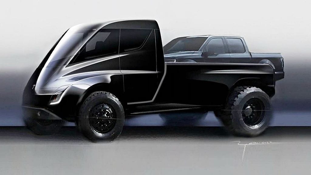 Teslan avolavamallista on määrä tulla massiivinen. Muskin vilauttamassa konseptikuvassa sen lavalle mahtuu perinteinen iso pickup.