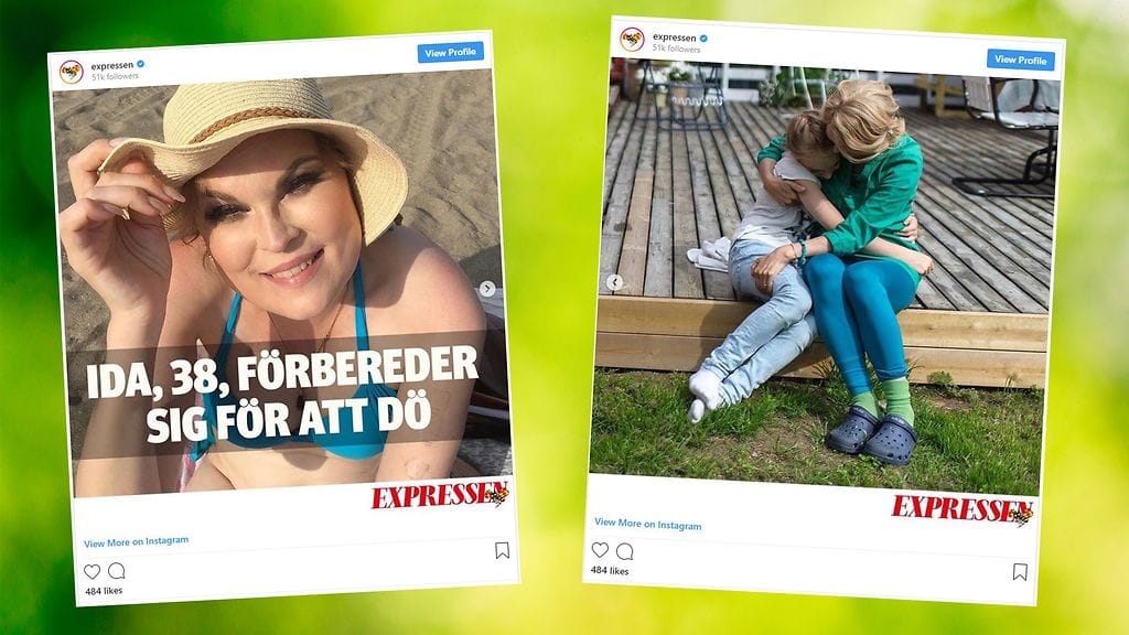 Ida Boström valmistautuu kuolemaan. Kuvakaappaukset Expressenin Instagram-tililtä.