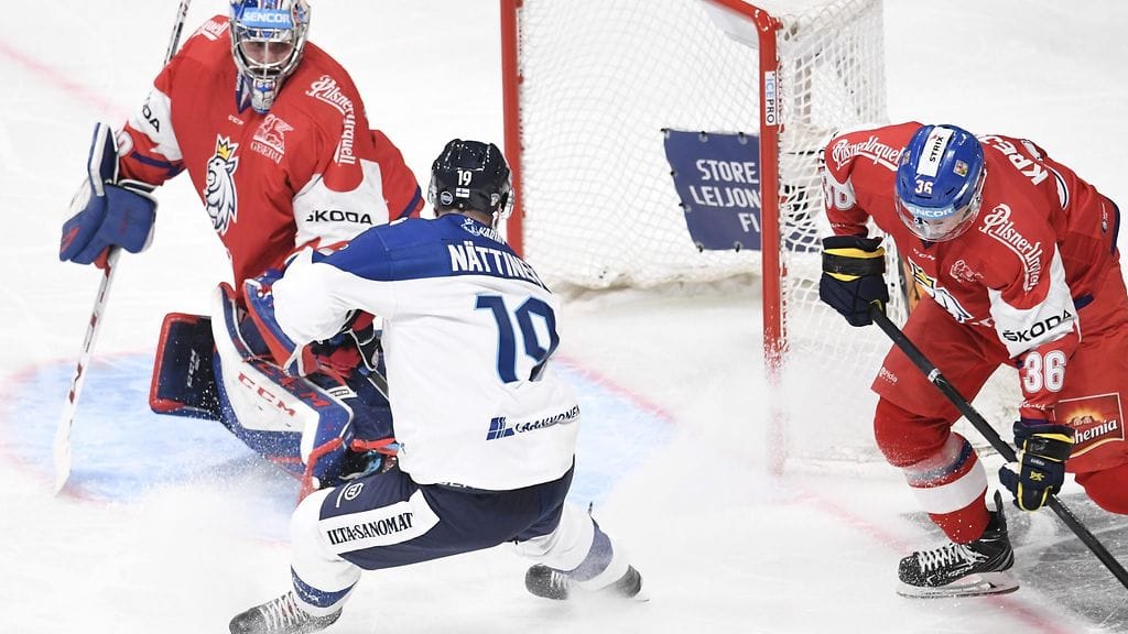 Joonas Nättinen iski Leijonien 2-0-osuman lauantain Karjala-turnauksen ottelussa Tshekkiä vastaan.