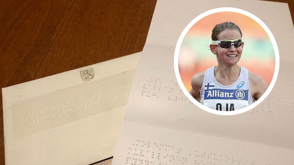 Näkövammainen yleisurheilija Ronja Oja sai tasavallan presidentiltä huomaavaisen kirjeen.