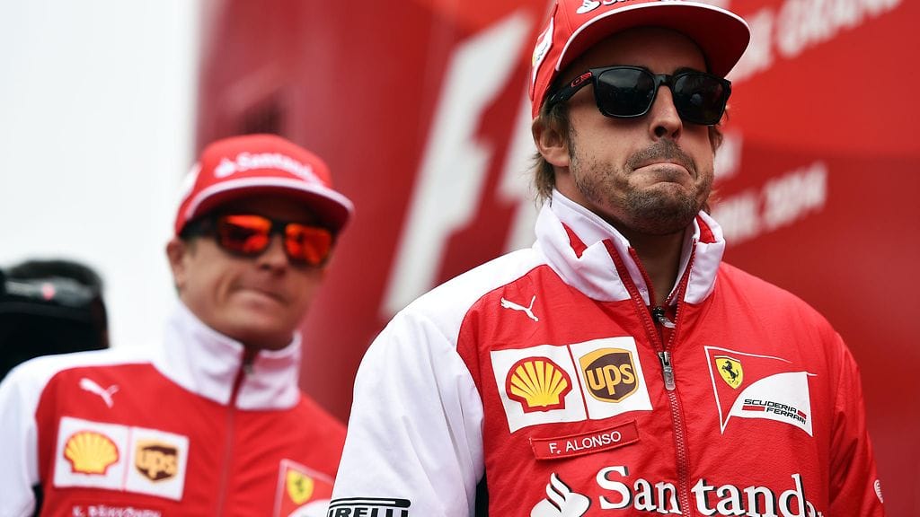 Kimi Räikkönen ja Fernando Alonso ajoivat tiimikavereina Ferrarilla vuonna 2014.