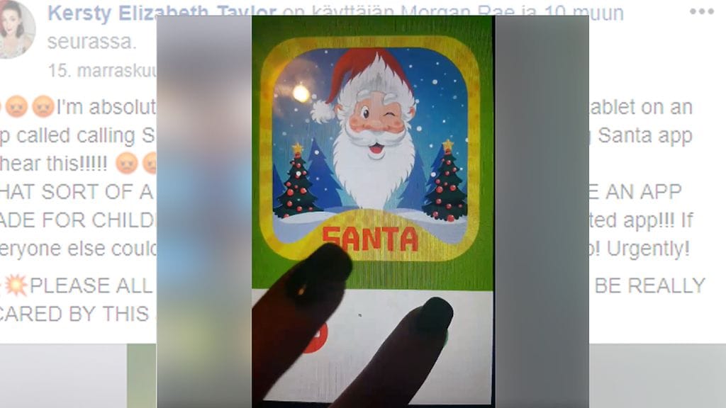 Äiti varoittaa muita perheitä joulusovelluksesta, jonka viesti ei sovelluksen ulkoasusta huolimatta sovi lapsille. Kuvan lähde Facebook