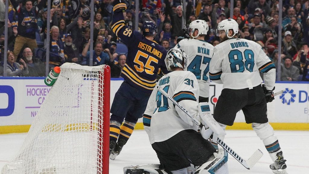 Rasmus Ristolainen vei San Josen puolustusta kauden kolmannella NHL-maalillaan.