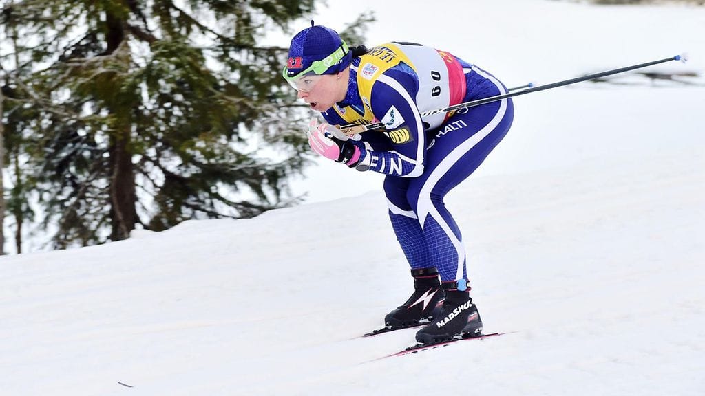 Krista Pärmäkoski Rukan lumilla viikko sitten.