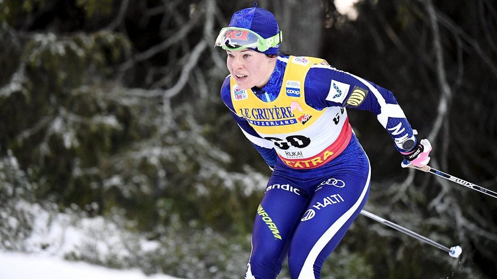 Krista Pärmäkoski Rukan lumilla viikko sitten.