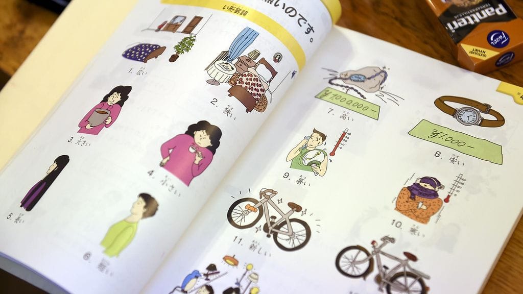 Japanin kielen alkeiskurssin oppikirja.