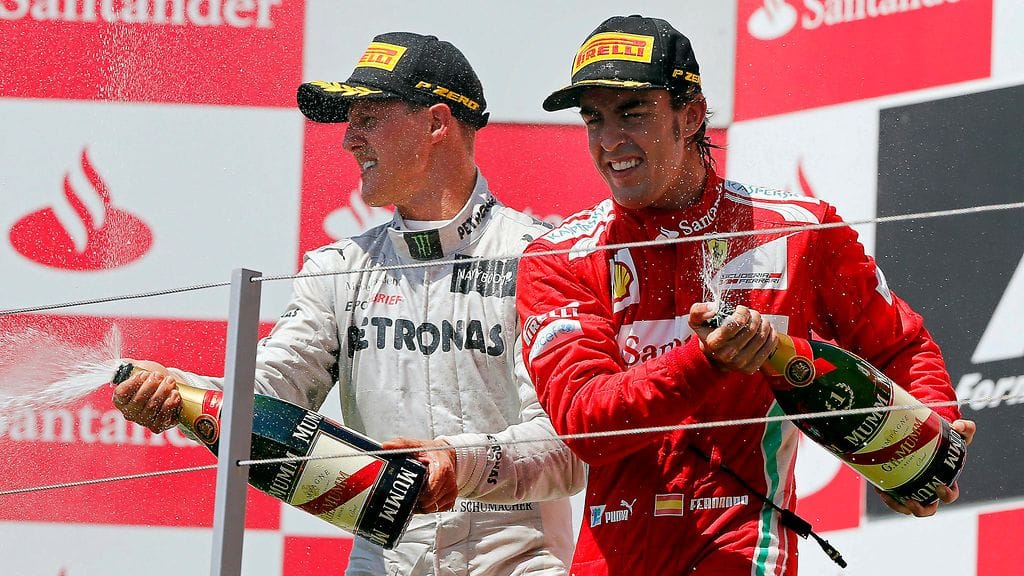 Michael Schumacher ja Fernando Alonso vuonna 2012.
