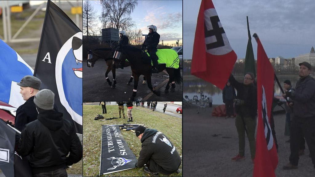 Mielenosoituksessa nähtiin merkkejä natsi-Saksan hakaristilipuista Soldiers of Odinin tunnuksiin. Marssin kärjessä kulkivat hakaristiliput.