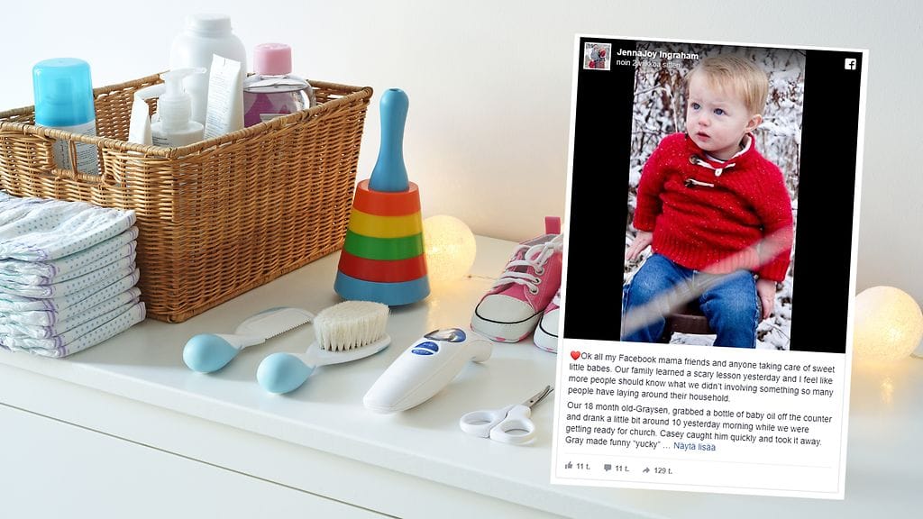 Lapsille suunnattu hoitoöljy voi olla amerikkalaislähteiden mukaan lapsille myrkyllistä.