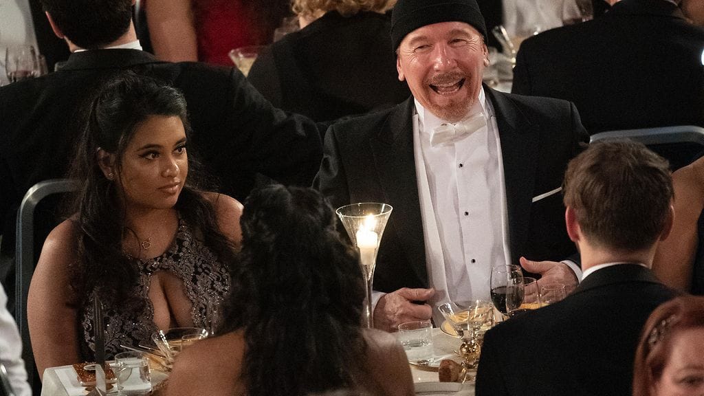 U2-kitaristi David "The Edge" Howell Evans  Nobel-gaalan juhlaillallisella.