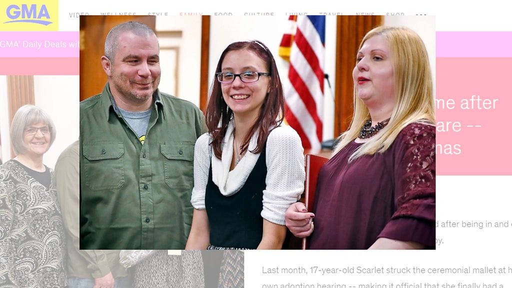 Scarlet, 17, uusien vanhempiensa Miken ja Pattyn kanssa. Kuvan lähde Good Morning America