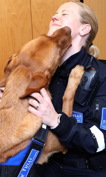 Vuoden tullikoira Manu ja sen ohjaaja Paula Hämäläinen