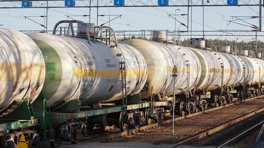 Säiliövaunuja raja-asemalla Vainikkalassa.