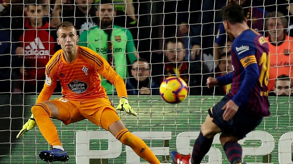 Lionel Messi teki FC Barcelonalle 2-0-maalin Celta Vigoa vastaan.