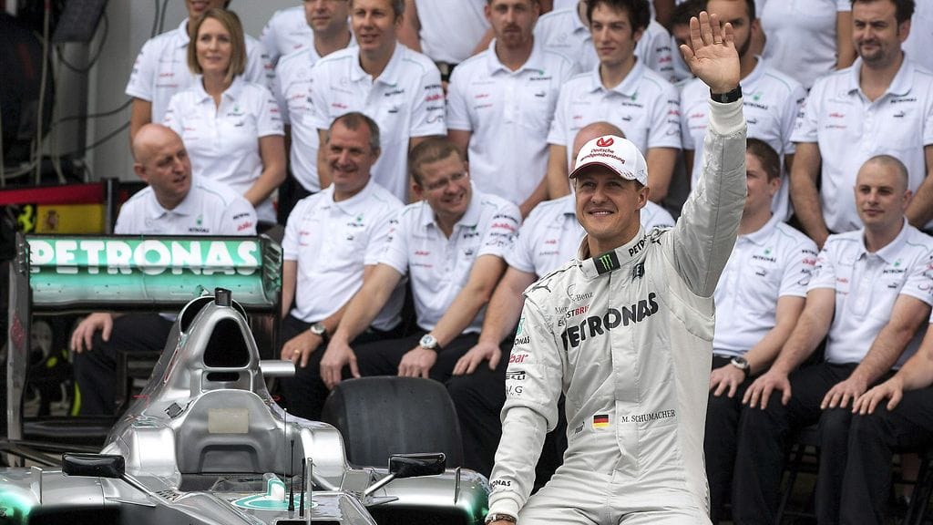 Michael Schumacher ajoi Mercedeksellä formula ykkösissä vuosina 2010–2012.