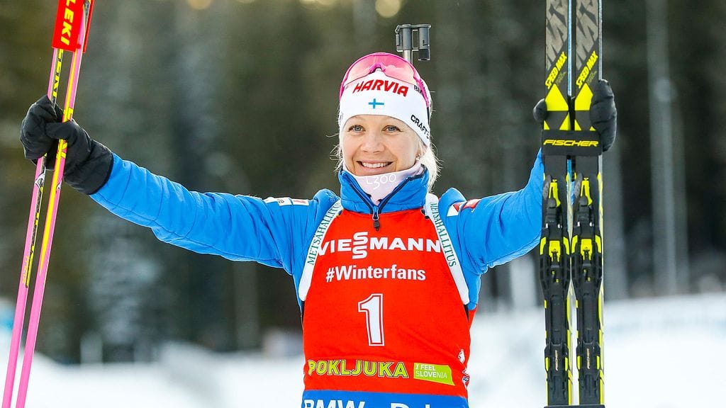 Kaisa Mäkäräinen on noussut tällä kaudella neljästi palkintopallille.