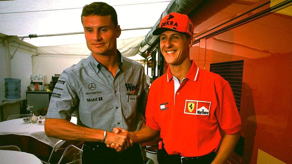 David Coulthard ja Michael Schumacher paiskasivat Monzassa kättä selvitettyään välinsä Belgian kolarin jälkeen.