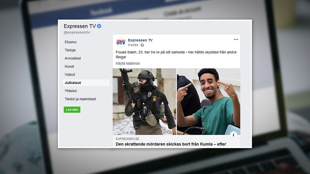 Ruotsin kolmoismurhaaja esiintyi nauravaisena oikeudessa. Expressenin päivityksessä mies poseeraa keskisormet pystyssä.