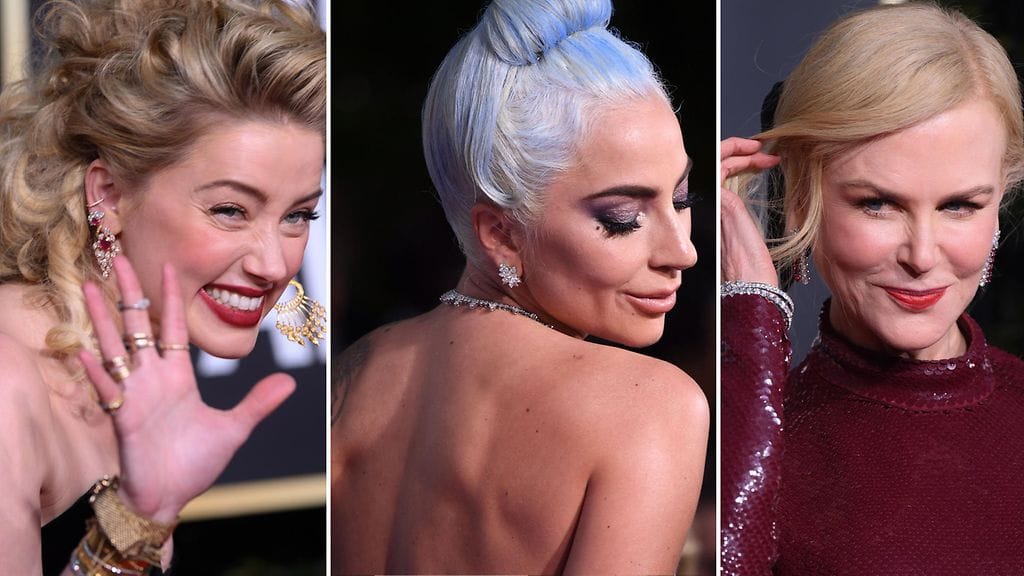 Amber Heard, Lady Gaga ja Nicole Kidman Golden Globe -gaalassa.