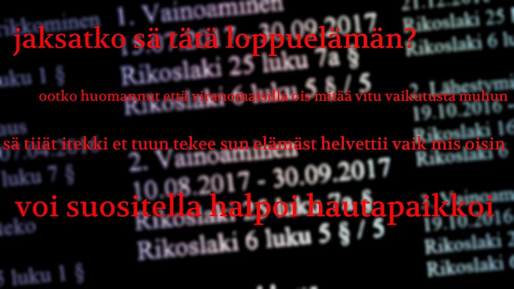 Vainoaminen alkoi huhtikuussa 2016 ja on jatkunut useista tuomioista huolimatta. Tuorein päätös jutussa annettiin tänään. Kuvan tekstit ovat miehen lähettämiä naiselle tai tämän lähipiirille.