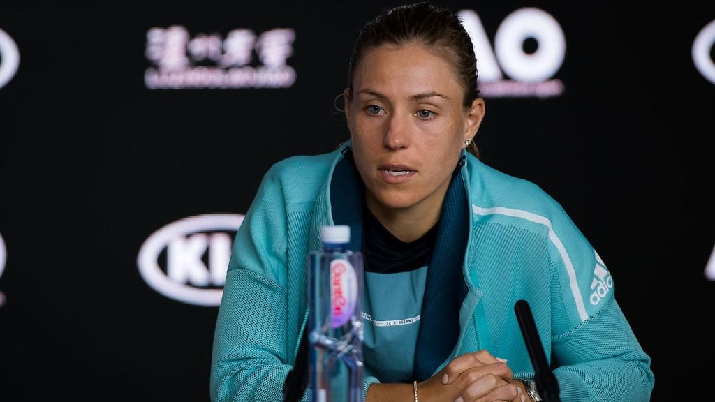 Angelique Kerber ottelun jälkeisessä lehdistötilaisuudessa.