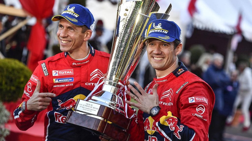 Sebastien Ogier juhli voittoa Monte Carlossa.