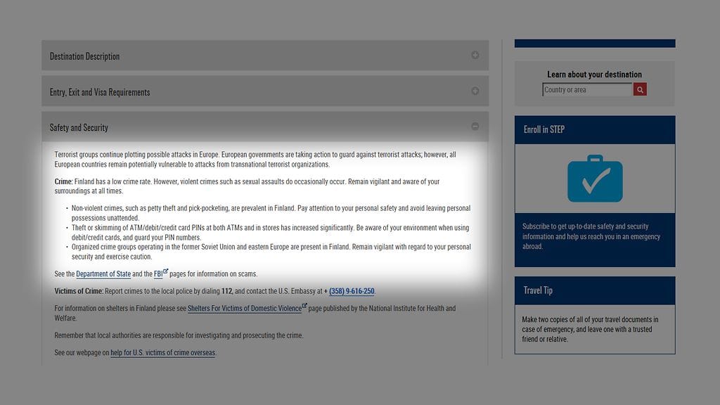 Yhdysvaltain ulkoministeriön matkustustiedotteessa varoitetaan matkailijoita Suomessa olevista rikollisjärjestöistä.
