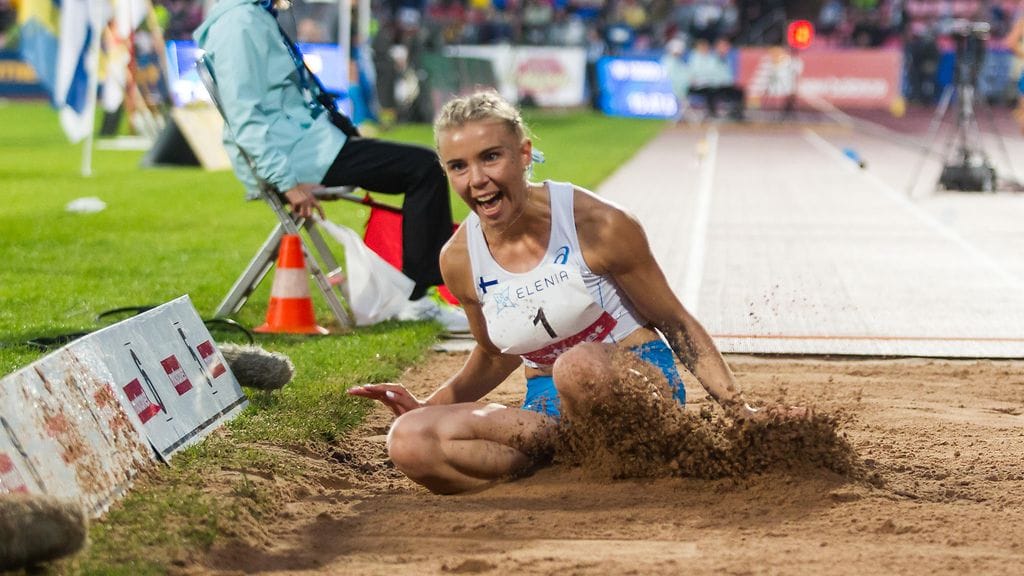 Taika Koilahti paransi ennätystään peräti 26 senttiä. Arkistokuva.