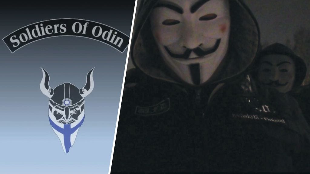Soldiers of Odinin liiveihin pukeutuneet miehet esiintyivät videolla, ojssa luvataan yllätystä alaikäisiä tyttöjä lähestyville miehille. Oikealla kuvankaappaus videolta.